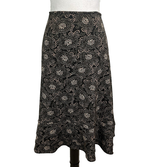 Context Woman Skirt Plus size 2X Black Brown Floral Slinky Knee A Line Modest - Picture 1 of 8